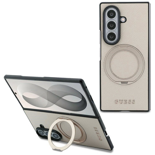 Funda MagSafe para Samsung Galaxy Z Fold8 Ultra F976, Guess, Soporte Anillo Logo Clásico Granulado, Beige
