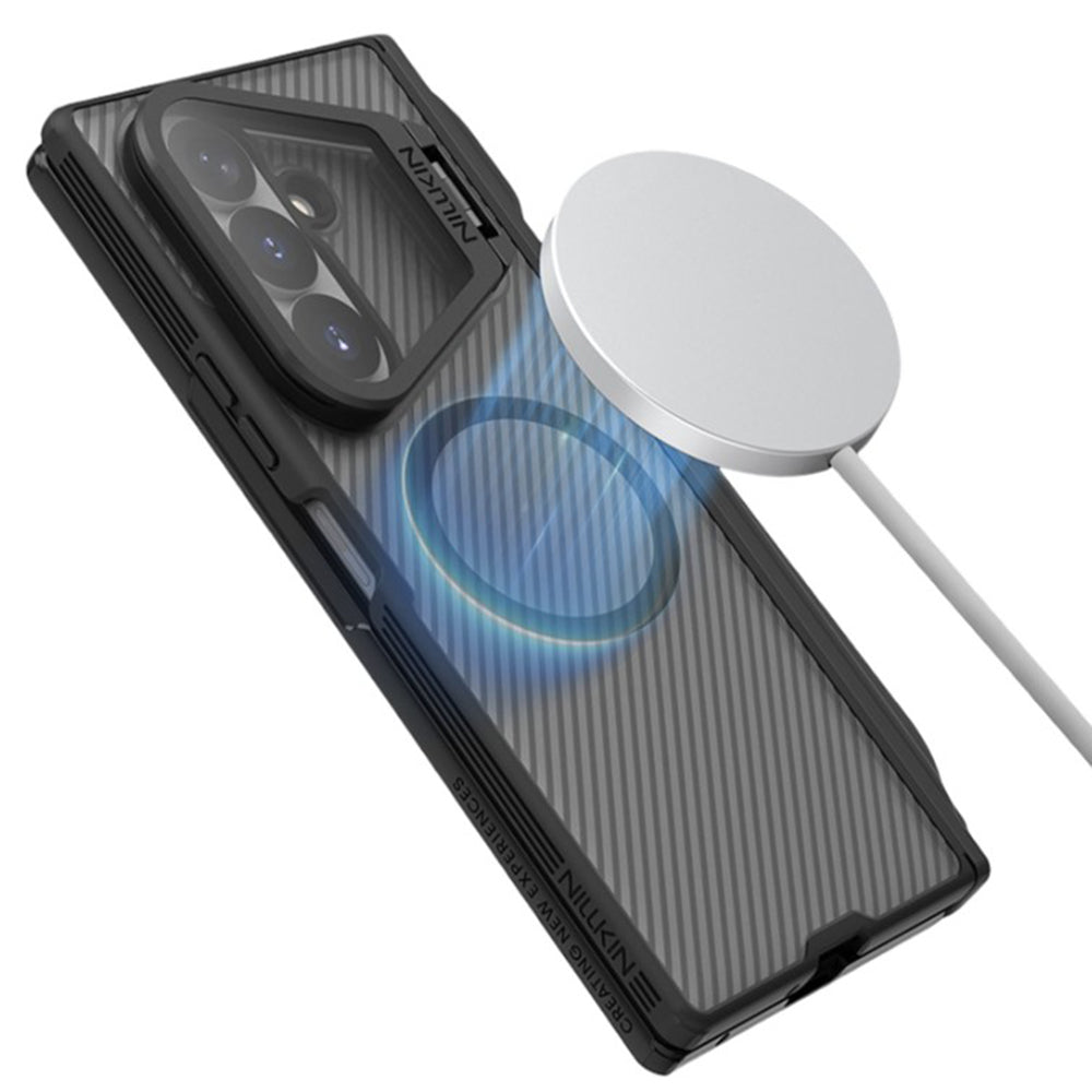 Funda MagSafe para Samsung Galaxy Z Fold8 Ultra F976, Nillkin, CamShield Pro con cubierta de lente transparente y soporte para S-Pen, Negra Transparente