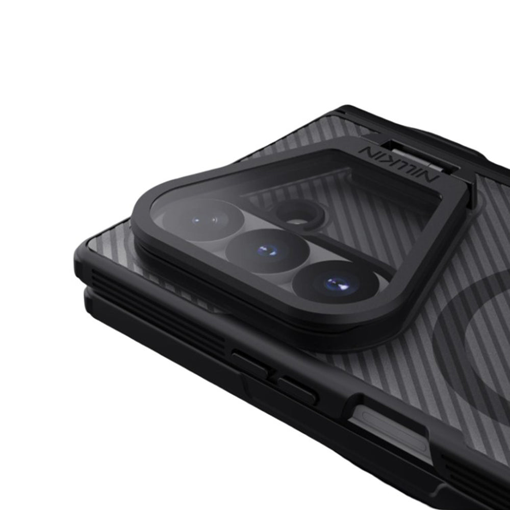 Funda MagSafe para Samsung Galaxy Z Fold8 Ultra F976, Nillkin, CamShield Pro con cubierta de lente transparente y soporte para S-Pen, Negra Transparente