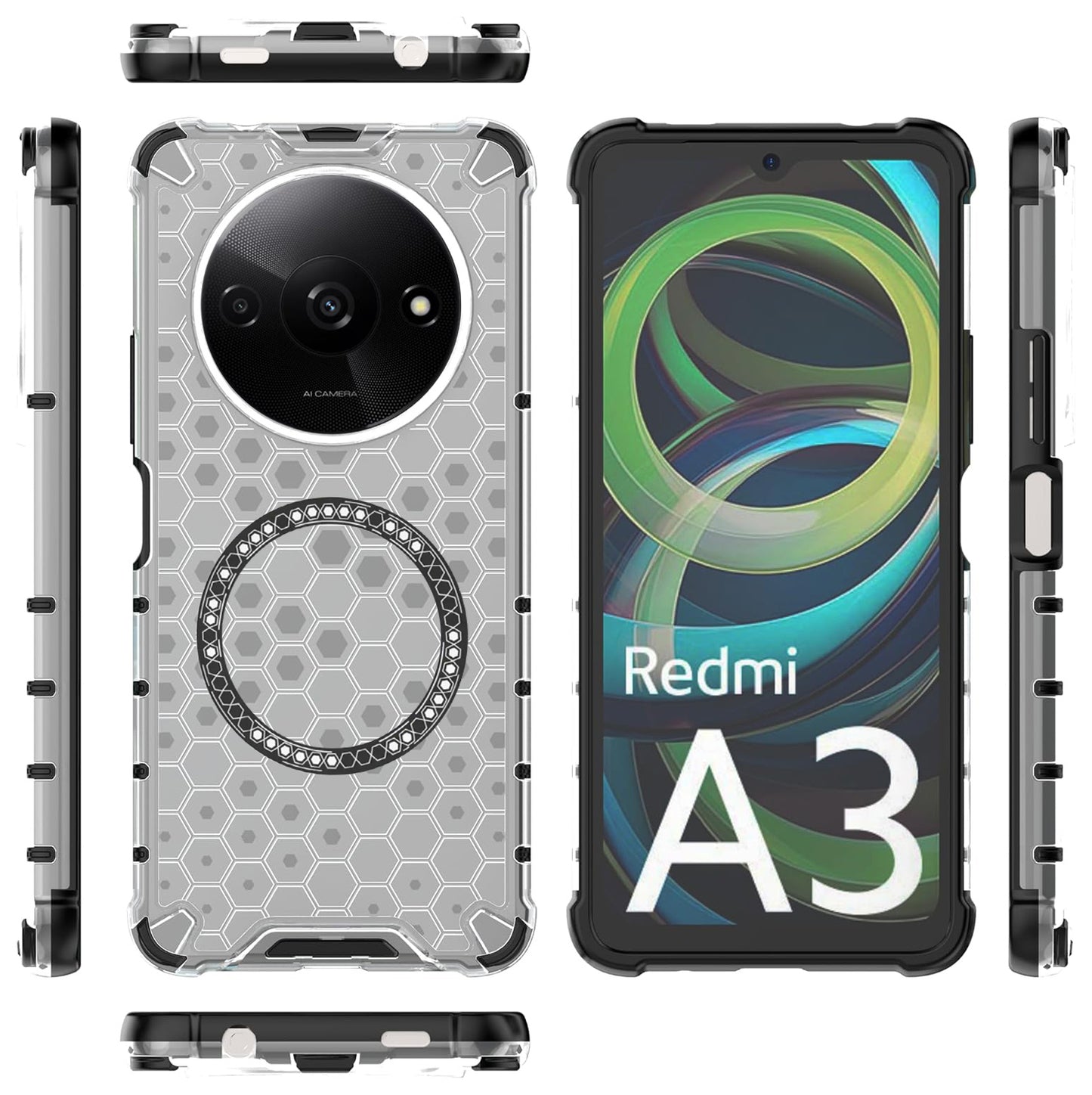 Funda MagSafe para Xiaomi Redmi A3x / A3, Techsuit, HoneyComb Shield, Blanca
