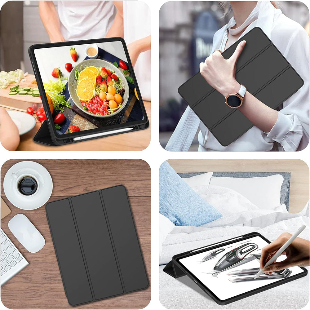 Funda para Apple iPad Pro 12.9 (2022) / Pro 12.9 (2021) / Pro 12.9 (2020) / Pro 12.9 (2018), Techsuit, Flex Trifold, Negra