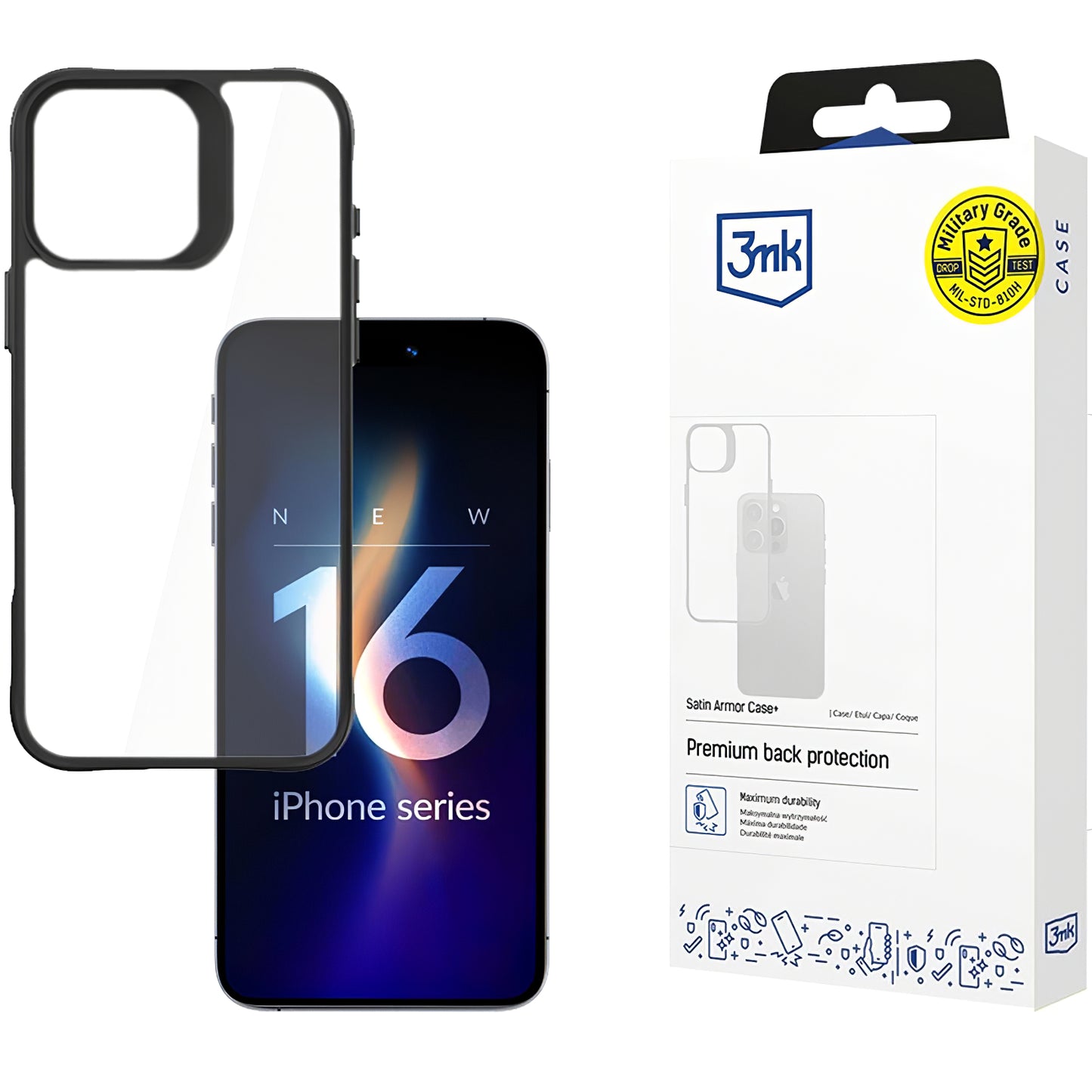 Funda para Apple iPhone 16 Pro, 3MK, Satin Armor Case+, Transparente