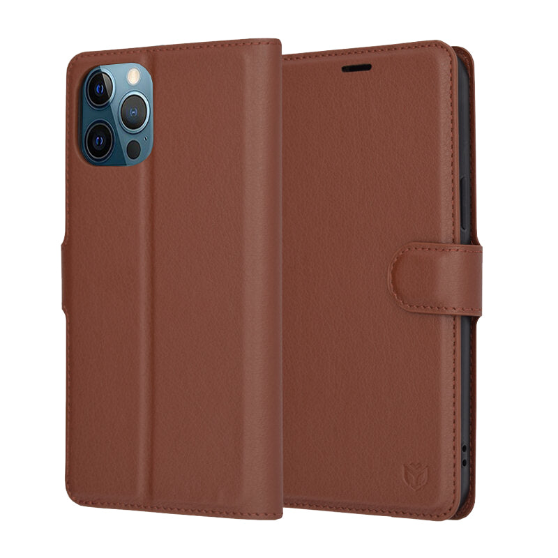 Funda para Apple iPhone 12 Pro Max, Techsuit, Leather Folio, Marrón