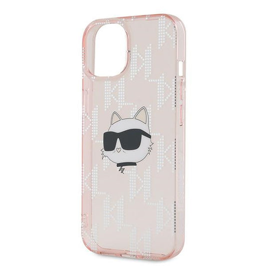 Funda para Apple iPhone 14, Karl Lagerfeld, IML Luxury Monogram Choupette's Head, Rosa