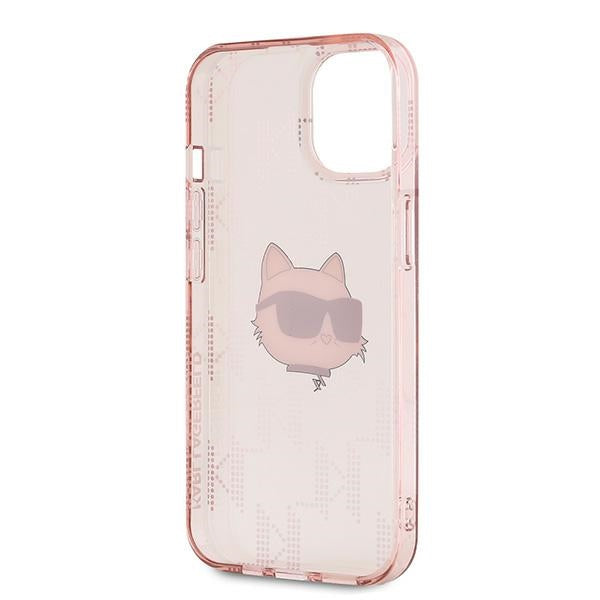 Funda para Apple iPhone 14, Karl Lagerfeld, IML Luxury Monogram Choupette's Head, Rosa