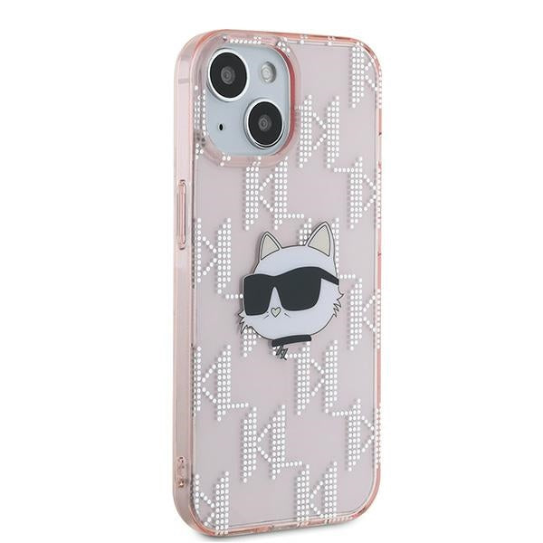 Funda para Apple iPhone 14, Karl Lagerfeld, IML Luxury Monogram Choupette's Head, Rosa