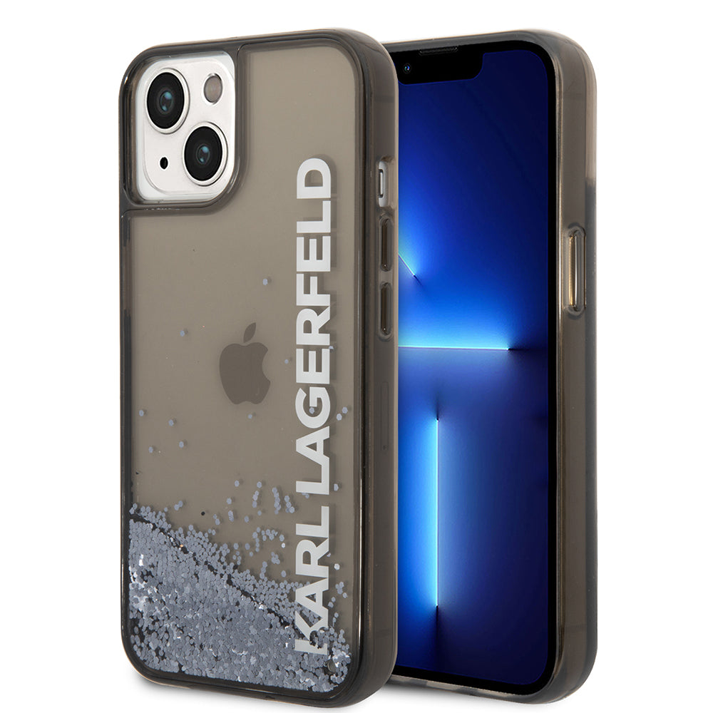 Funda para Apple iPhone 14, Karl Lagerfeld, Liquid Glitter KL Logo, Negra