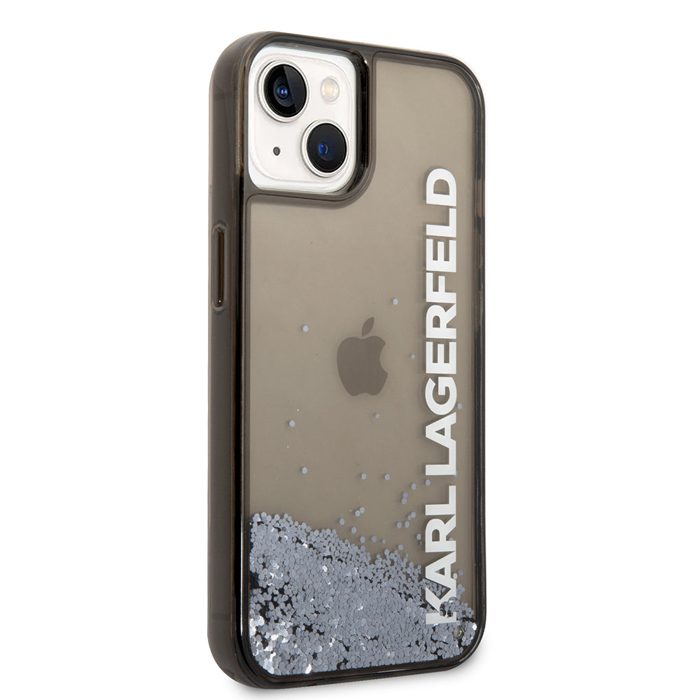 Funda para Apple iPhone 14, Karl Lagerfeld, Liquid Glitter KL Logo, Negra
