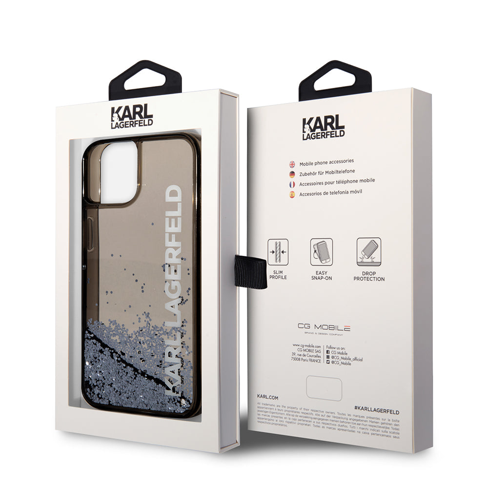 Funda para Apple iPhone 14, Karl Lagerfeld, Liquid Glitter KL Logo, Negra