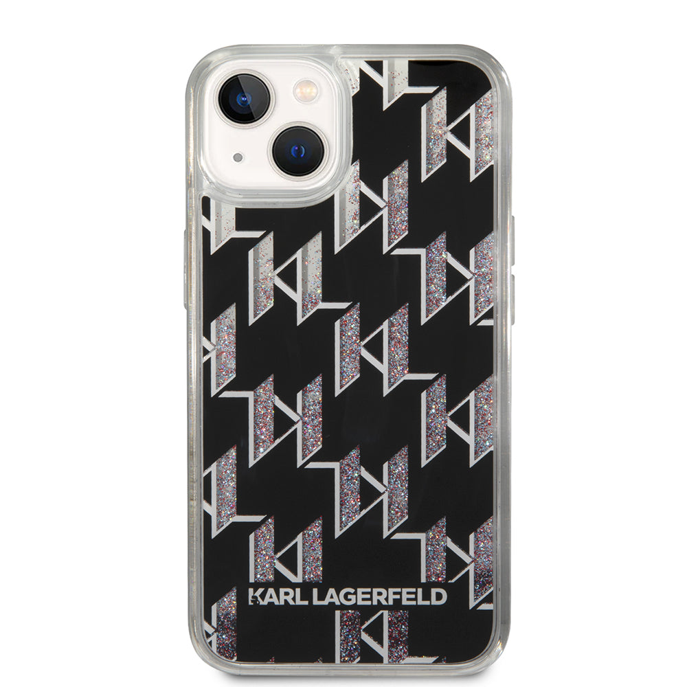 Funda para Apple iPhone 14, Karl Lagerfeld, Liquid Glitter Monogram, Negra.