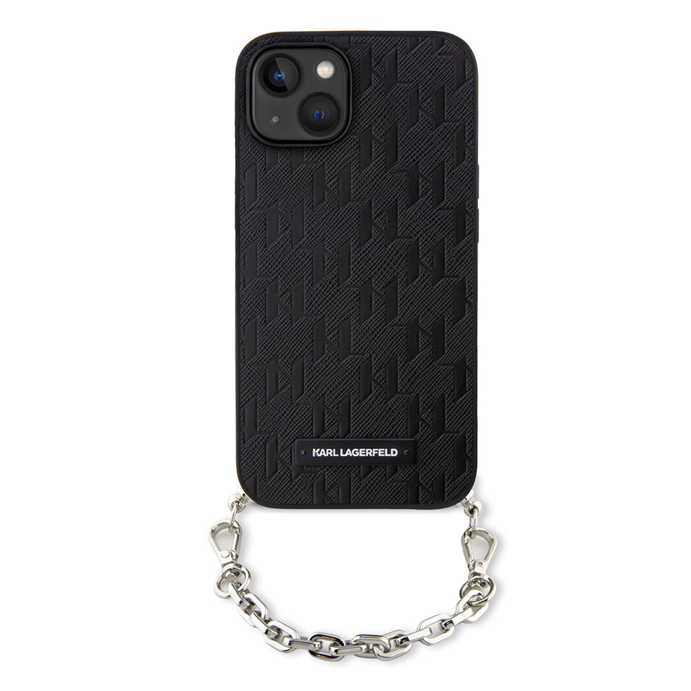 Funda para Apple iPhone 14, Karl Lagerfeld, Saffiano Monogram Chain, Negra