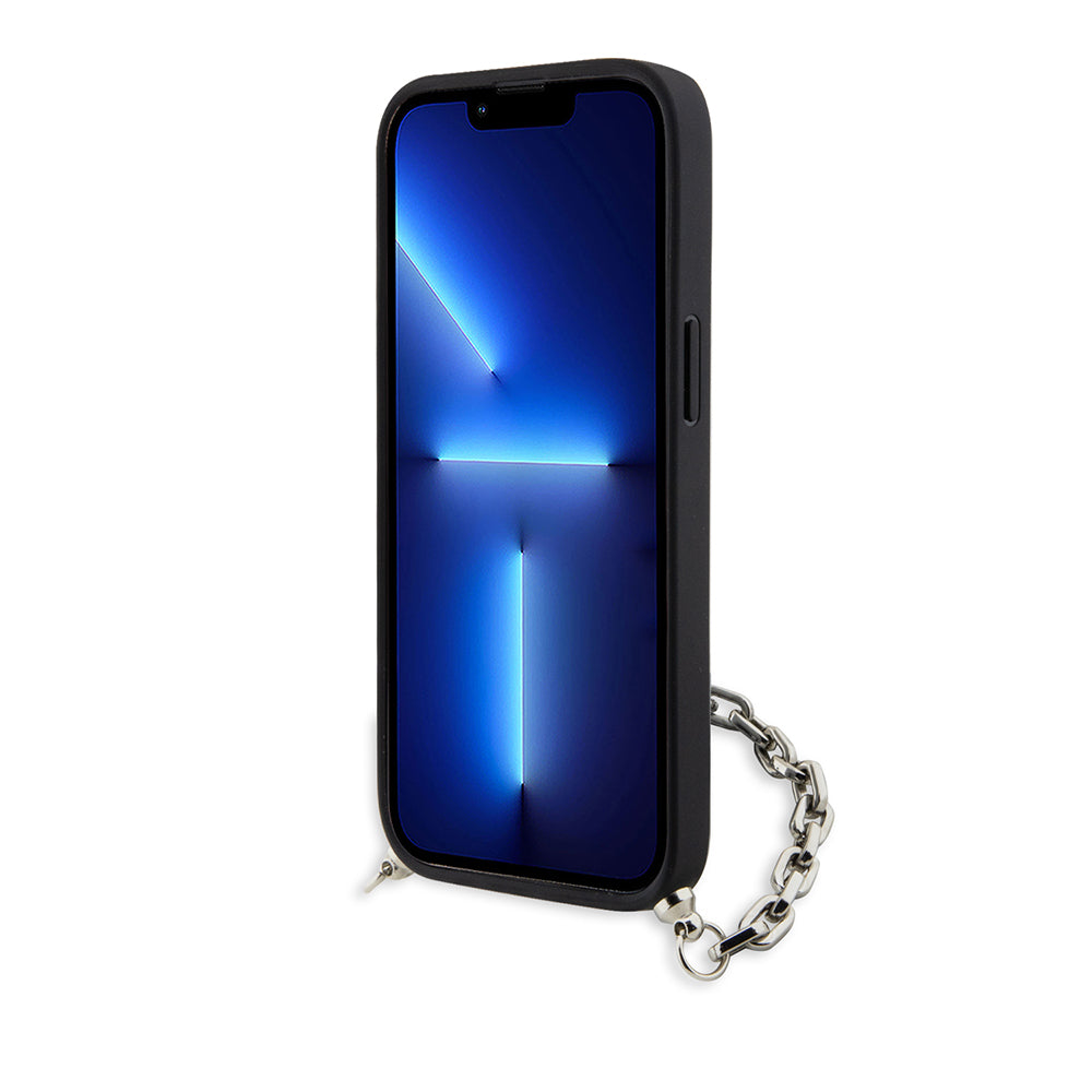 Funda para Apple iPhone 14, Karl Lagerfeld, Saffiano Monogram Chain, Negra