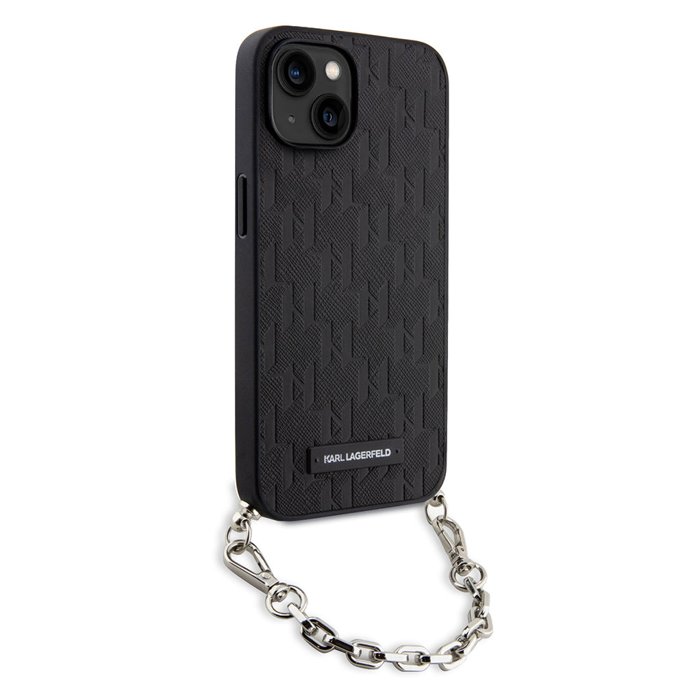 Funda para Apple iPhone 14, Karl Lagerfeld, Saffiano Monogram Chain, Negra