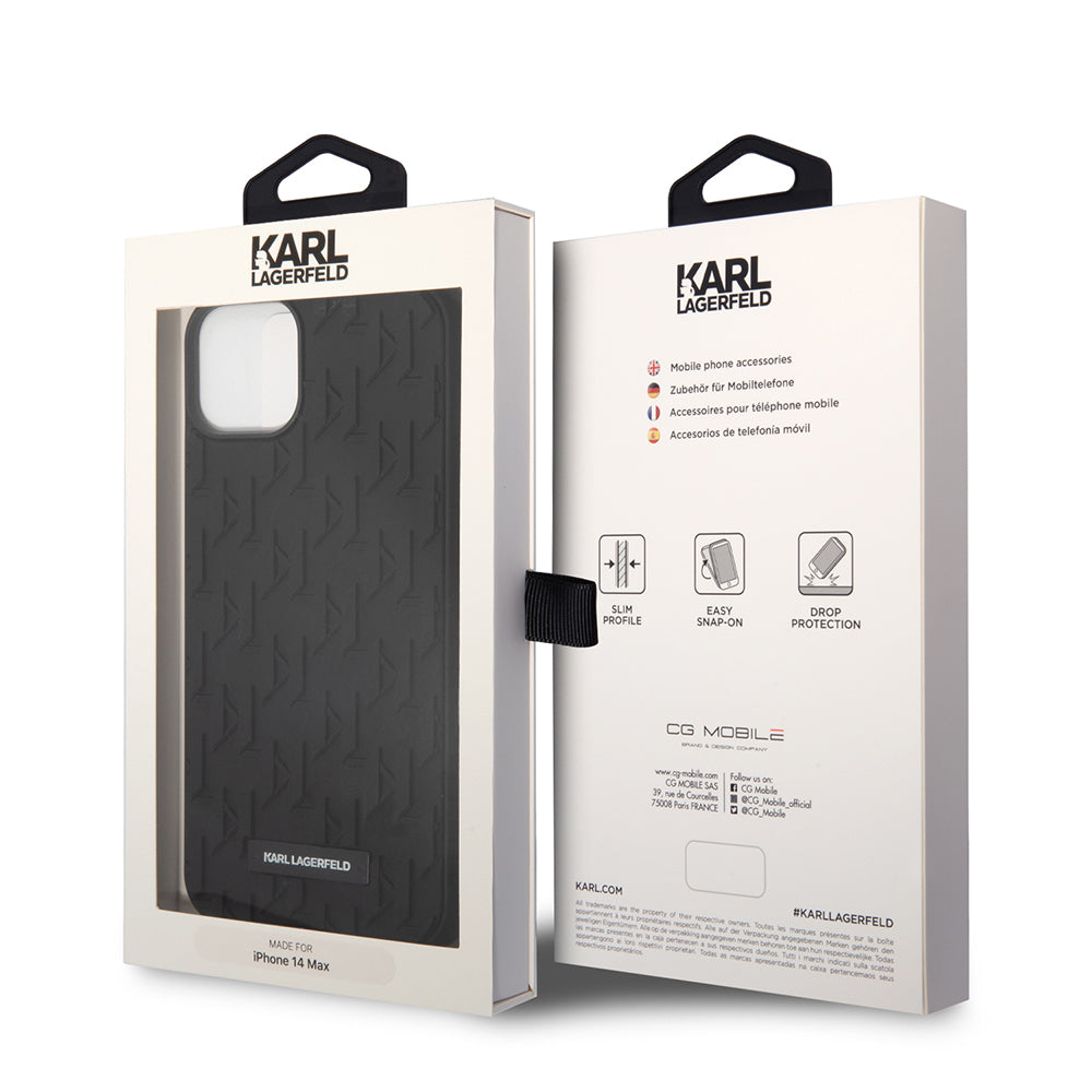 Funda para Apple iPhone 14 Plus, Karl Lagerfeld, Monograma 3D, Negra