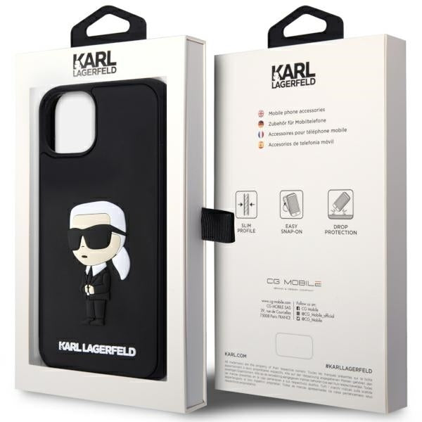 Funda para Apple iPhone 14 Plus, Karl Lagerfeld, 3D Rubber Ikonik Karl, Negra