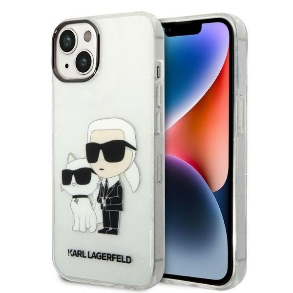 Funda para Apple iPhone 14 Plus, Karl Lagerfeld, Glitter Karl & Choupette, Transparente