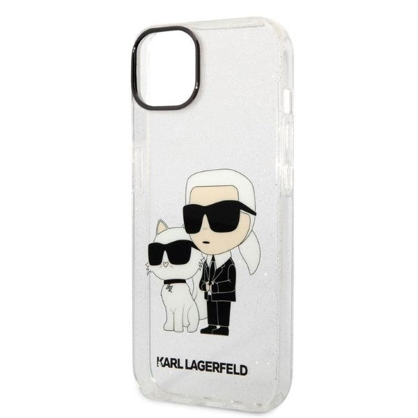 Funda para Apple iPhone 14 Plus, Karl Lagerfeld, Glitter Karl & Choupette, Transparente