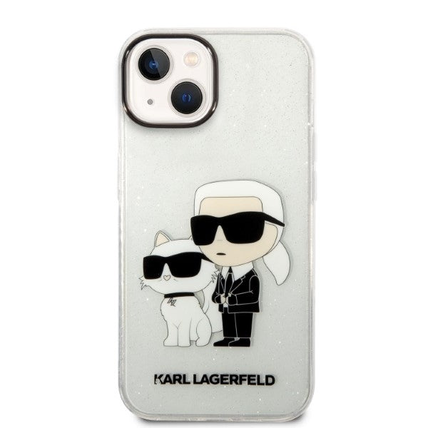 Funda para Apple iPhone 14 Plus, Karl Lagerfeld, Glitter Karl & Choupette, Transparente