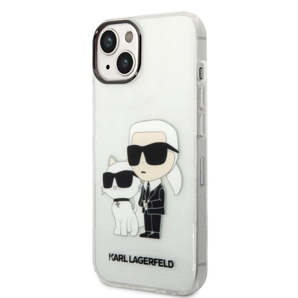 Funda para Apple iPhone 14 Plus, Karl Lagerfeld, Glitter Karl & Choupette, Transparente