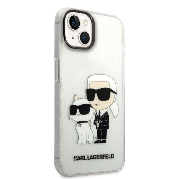 Funda para Apple iPhone 14 Plus, Karl Lagerfeld, Glitter Karl & Choupette, Transparente