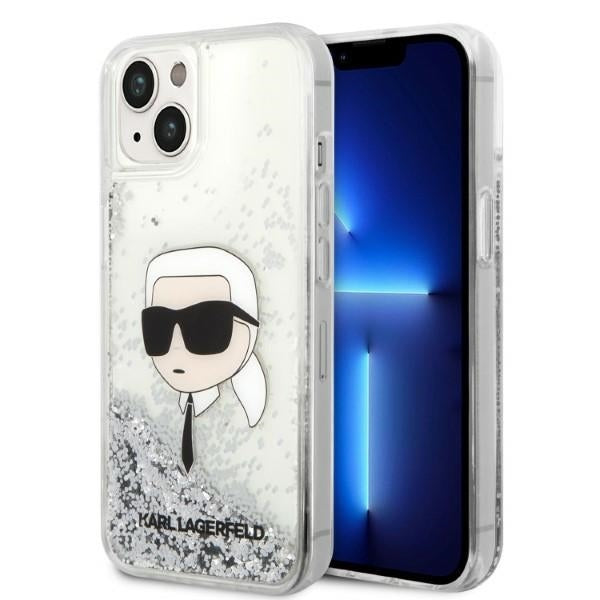 Funda para Apple iPhone 14 Plus, Karl Lagerfeld, Glitter Karl's Head, Plateada