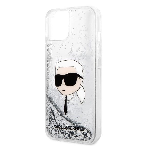 Funda para Apple iPhone 14 Plus, Karl Lagerfeld, Glitter Karl's Head, Plateada