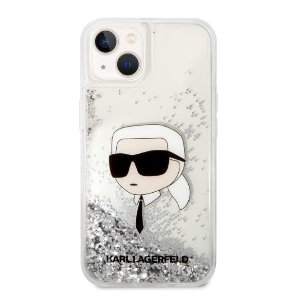 Funda para Apple iPhone 14 Plus, Karl Lagerfeld, Glitter Karl's Head, Plateada