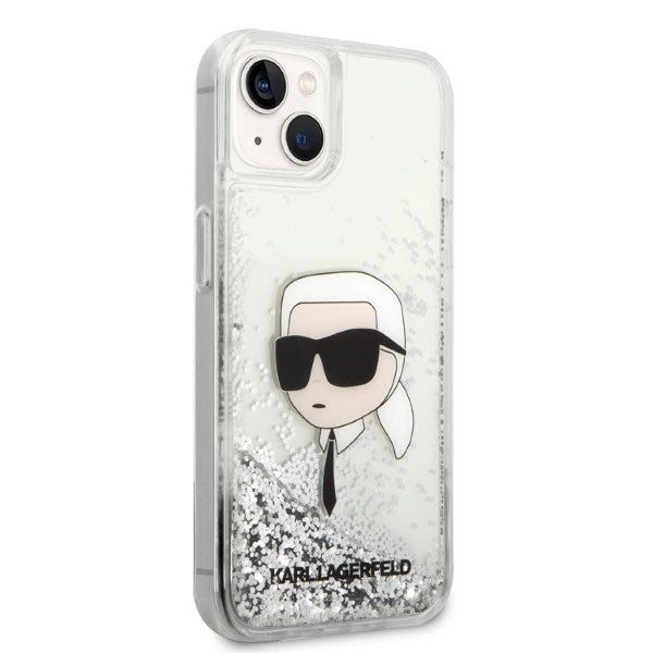 Funda para Apple iPhone 14 Plus, Karl Lagerfeld, Glitter Karl's Head, Plateada