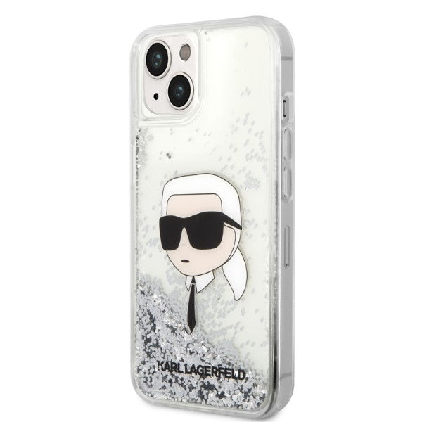 Funda para Apple iPhone 14 Plus, Karl Lagerfeld, Glitter Karl's Head, Plateada