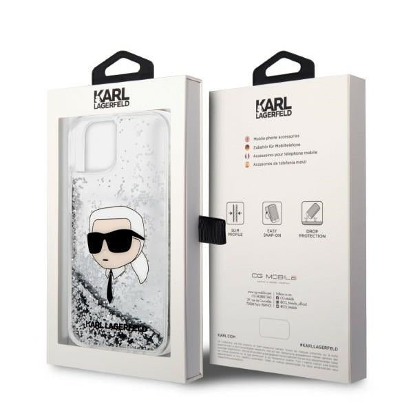 Funda para Apple iPhone 14 Plus, Karl Lagerfeld, Glitter Karl's Head, Plateada
