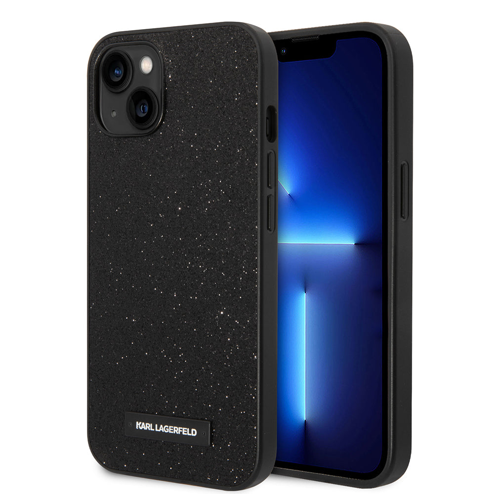 Funda para Apple iPhone 14 Plus, Karl Lagerfeld, Glitter Plaque Logo, Negra