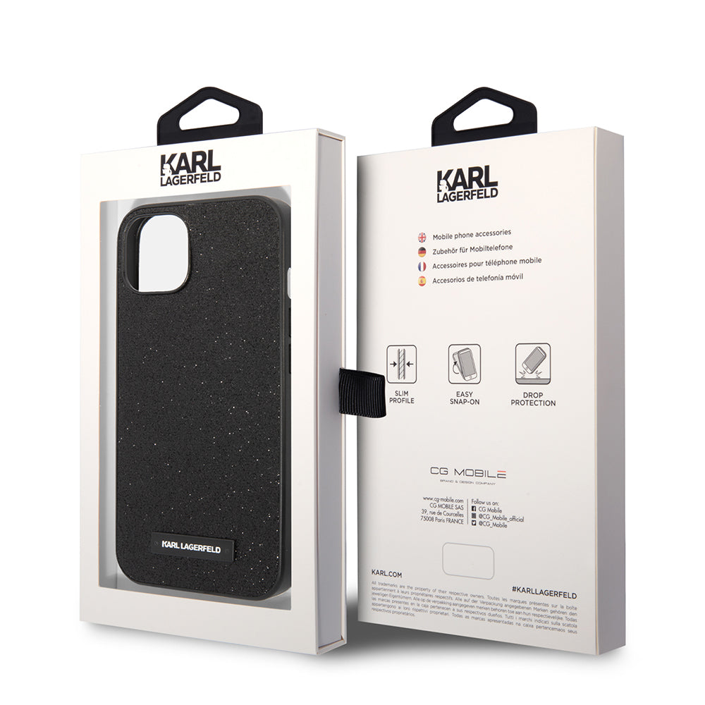Funda para Apple iPhone 14 Plus, Karl Lagerfeld, Glitter Plaque Logo, Negra