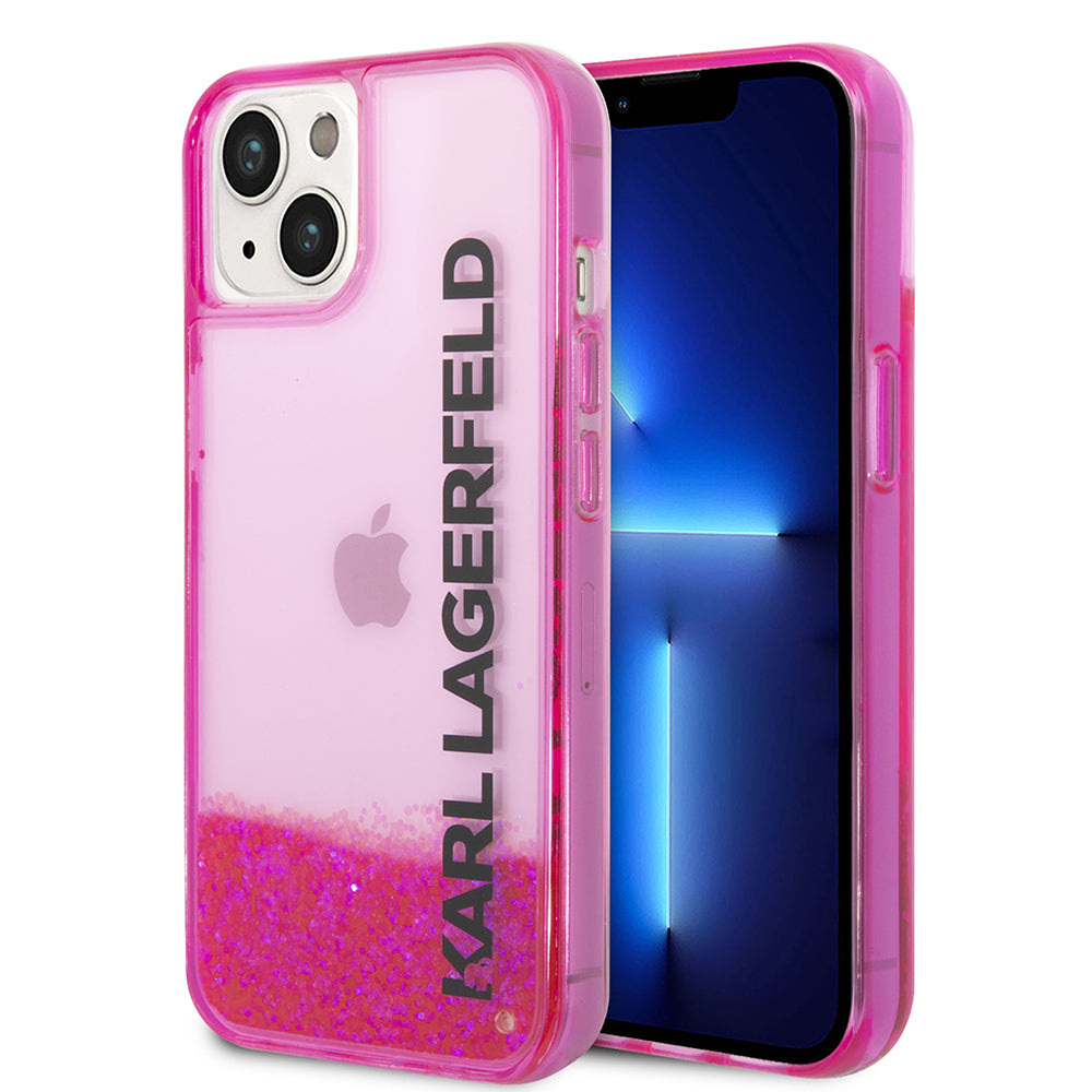 Funda para Apple iPhone 14 Plus, Karl Lagerfeld, Liquid Glitter KL Logo, Rosa.