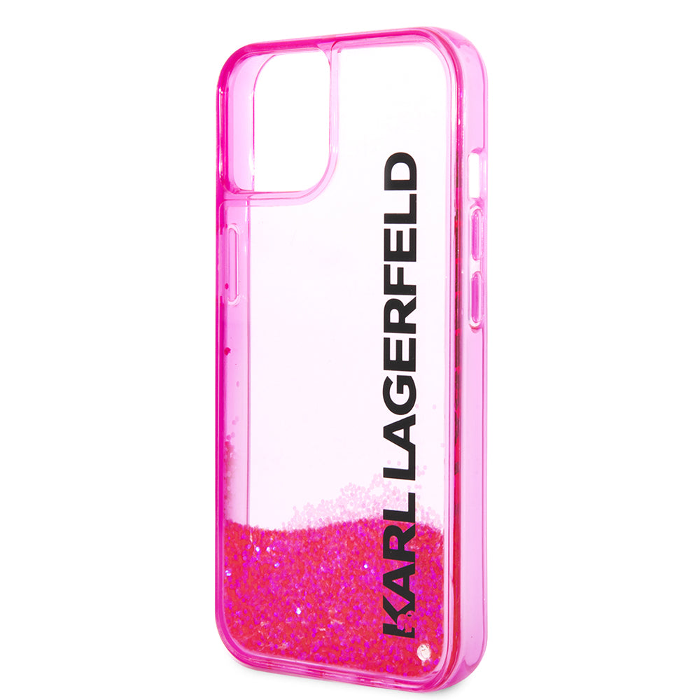 Funda para Apple iPhone 14 Plus, Karl Lagerfeld, Liquid Glitter KL Logo, Rosa.