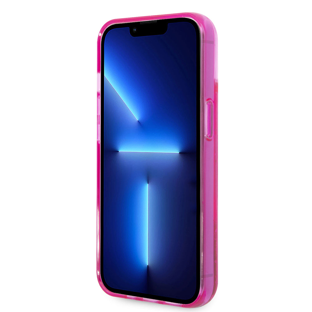 Funda para Apple iPhone 14 Plus, Karl Lagerfeld, Liquid Glitter KL Logo, Rosa.