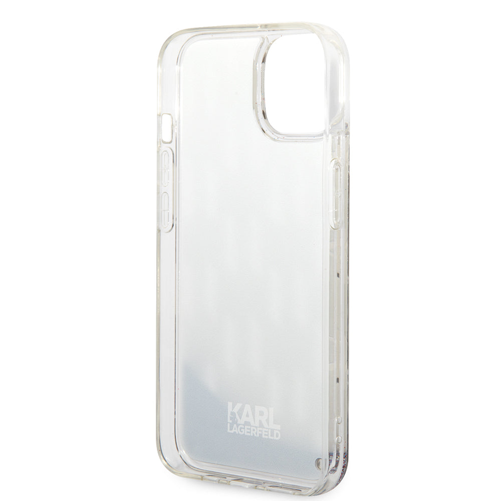 Funda para Apple iPhone 14 Plus, Karl Lagerfeld, Liquid Glitter Monogram, Plateada.