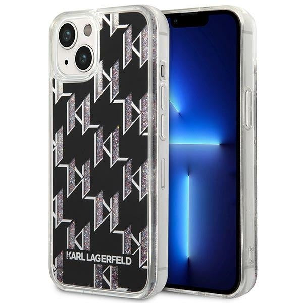 Funda para Apple iPhone 14 Plus, Karl Lagerfeld, Liquid Glitter Monogram, Negra