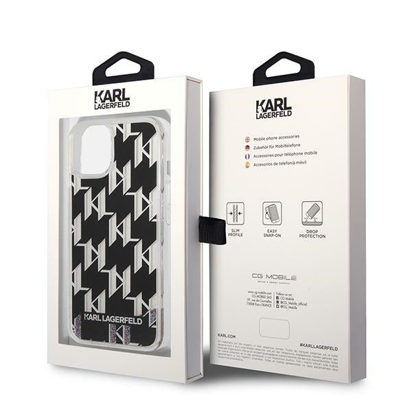 Funda para Apple iPhone 14 Plus, Karl Lagerfeld, Liquid Glitter Monogram, Negra