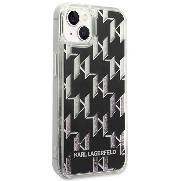 Funda para Apple iPhone 14 Plus, Karl Lagerfeld, Liquid Glitter Monogram, Negra
