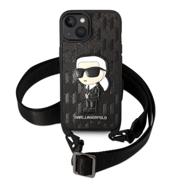 Funda para Apple iPhone 14 Plus, Karl Lagerfeld, Monogram Ikonik Karl, Blanca