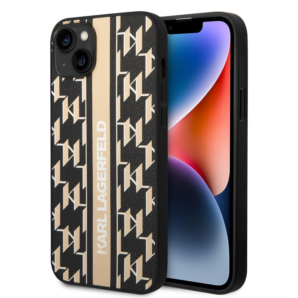 Case for Apple iPhone 14 Plus, Karl Lagerfeld, Monogram Stripe, Brown