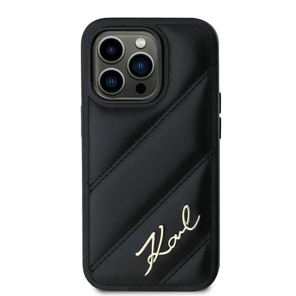 Funda para Apple iPhone 14 Pro, Karl Lagerfeld, Diagonal Quilted Script, Negra