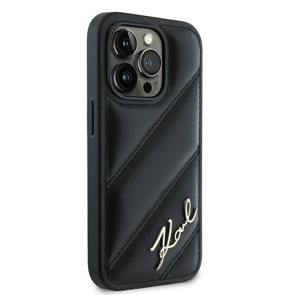 Funda para Apple iPhone 14 Pro, Karl Lagerfeld, Diagonal Quilted Script, Negra