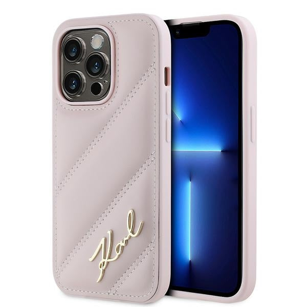 Case for Apple iPhone 14 Pro, Karl Lagerfeld, Diagonal Quilted Script, Pink
