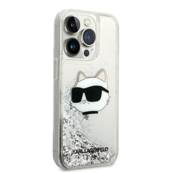 Funda para Apple iPhone 14 Pro, Karl Lagerfeld, Glitter Choupette's Head, Plateada.
