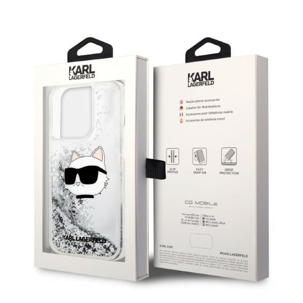 Funda para Apple iPhone 14 Pro, Karl Lagerfeld, Glitter Choupette's Head, Plateada.