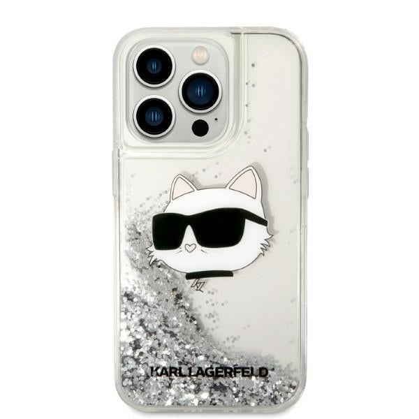 Funda para Apple iPhone 14 Pro, Karl Lagerfeld, Glitter Choupette's Head, Plateada.