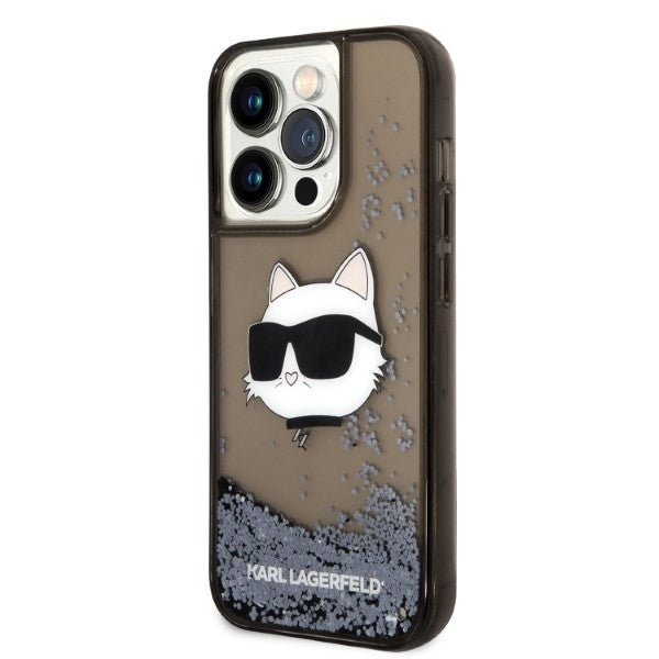 Funda para Apple iPhone 14 Pro, Karl Lagerfeld, Glitter Choupette's Head, Negra
