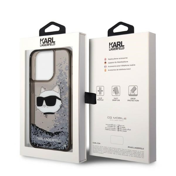 Funda para Apple iPhone 14 Pro, Karl Lagerfeld, Glitter Choupette's Head, Negra