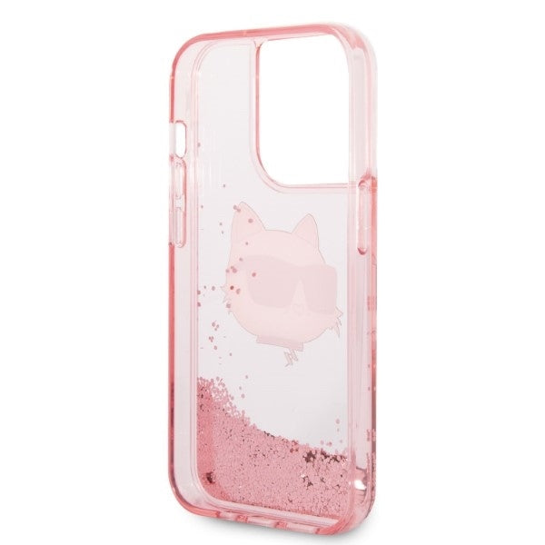 Funda para Apple iPhone 14 Pro, Karl Lagerfeld, Glitter Choupette's Head, Rosa